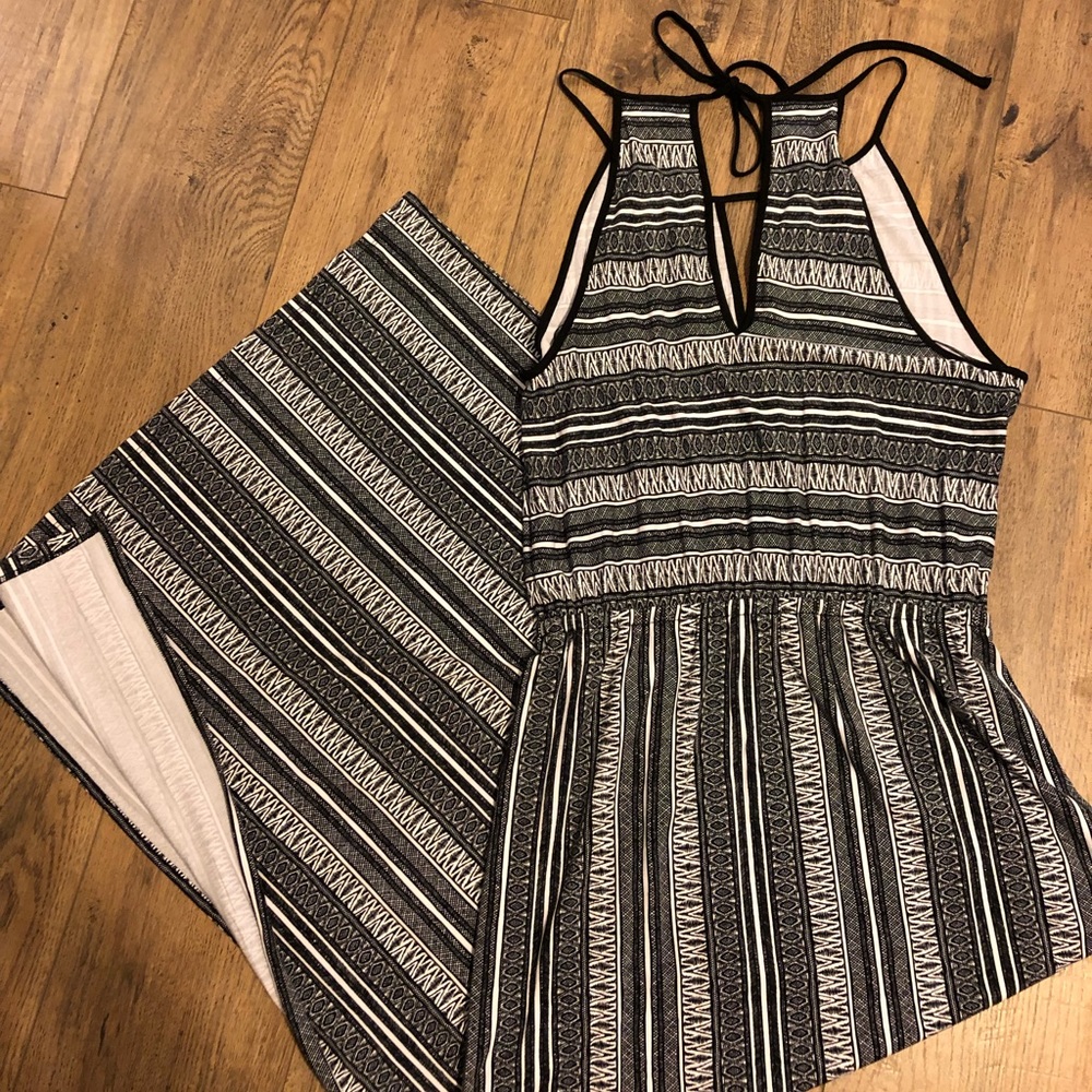 Tribal Print Maxi Dress, Black and White